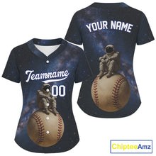 Load image into Gallery viewer, Custom Blue Galaxy Astronaut Baseball Shirt For Women Outfits Funny Baseball Jerseys NYN1504