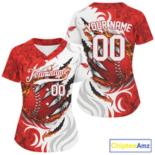 Load image into Gallery viewer, Custom White And Red Scracked Baseball Ball Shirt For Women Fire Flames Baseball Jerseys NYN1505