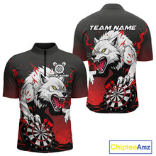 Load image into Gallery viewer, Custom Black &amp; Red Horror Wolf 3D Dartboard Dart Men Quarter-Zip Jerseys Dart Team Shirts NYN1754