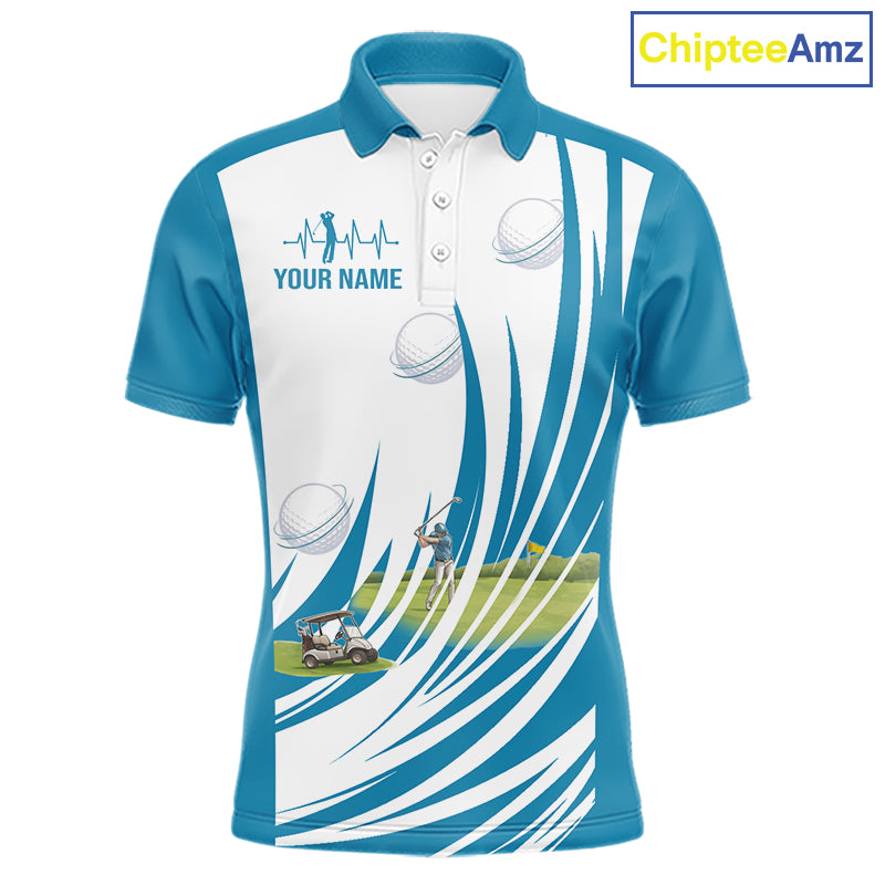 Mens White And Blue Golf Shirts Golf Clothing Custom White Polo Golf Shirts, Gifts For The Golfer NYN2933