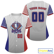 Load image into Gallery viewer, Custom USA Flag Patriotic Baseball Shirt For Women Outfits Blue Red Baseball Jerseys NYN1516