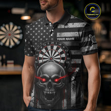 Load image into Gallery viewer, Grey American Flag Red Skull Custom Mens Polo Dart Shirt Grunge Patriotic Dart Jerseys NYN1768