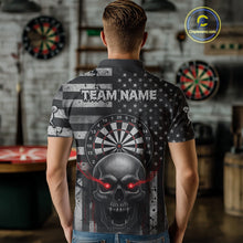 Load image into Gallery viewer, Grey American Flag Red Skull Custom Mens Polo Dart Shirt Grunge Patriotic Dart Jerseys NYN1768