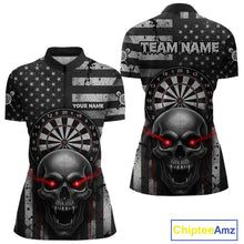 Load image into Gallery viewer, Grey American Flag Red Skull Custom Women Quarter-Zip Dart Shirt Grunge Patriotic Dart Jerseys NYN1768