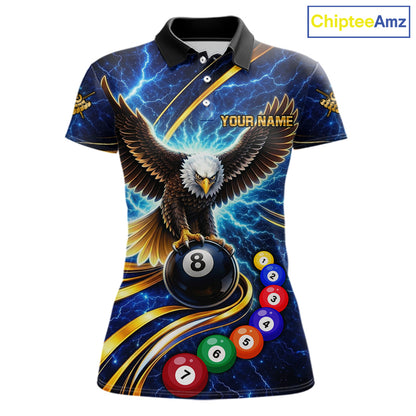 Thunder Lightning Blue Horror Eagle 8 Ball Pool Billiard Shirt For Women Custom Billiard Team Jersey NYN2939