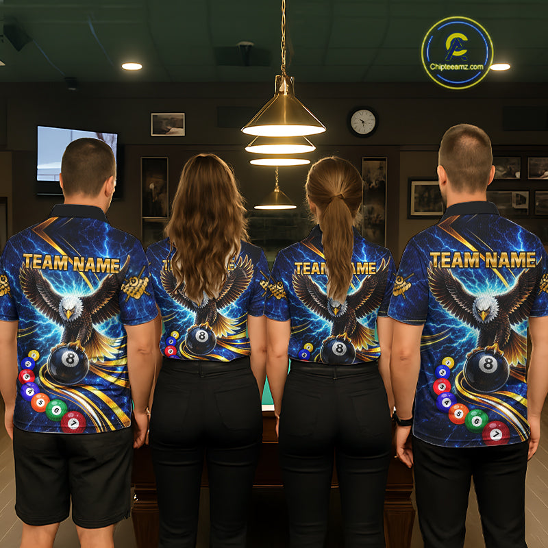 Thunder Lightning Blue Horror Eagle 8 Ball Pool Billiard Shirt For Men Custom Billiard Team Jersey NYN2939