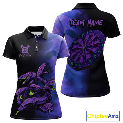 Custom Purple Cobras Dartboard Dart Polo Shirt For Women Grunge Dart Tournament Jerseys NYN1521