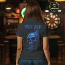 Load image into Gallery viewer, Custom Black And Blue Skull Dart Polo Shirt For Women Dartboard Skull Grunge Dart Jerseys NYN1524