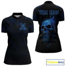 Load image into Gallery viewer, Custom Black And Blue Skull Dart 1/4-Zip Shirt For Women Dartboard Skull Grunge Dart Jerseys NYN1524