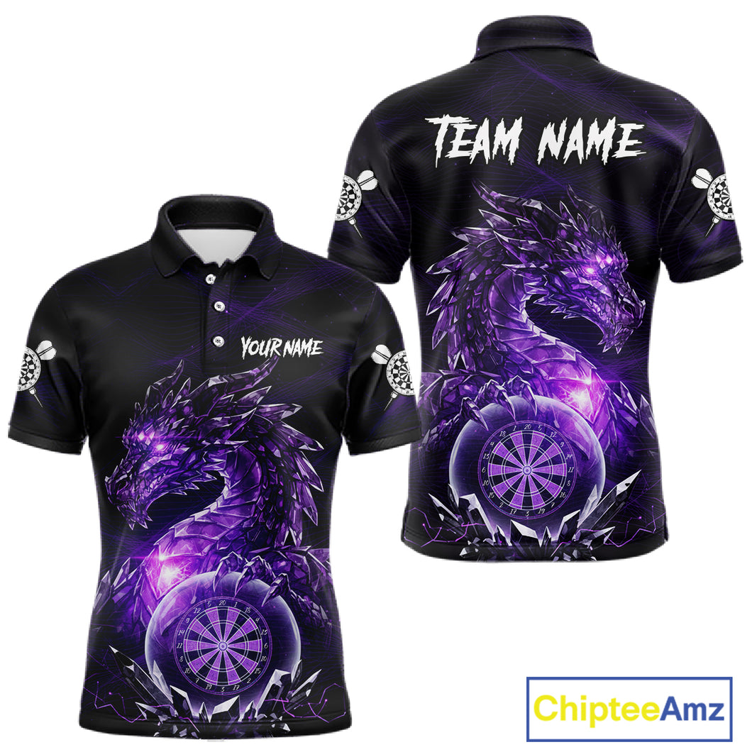 Purple Dartboard Lightning Dragon Stone Custom Mens Polo Dart Shirt Dart Team Jerseys NYN1778