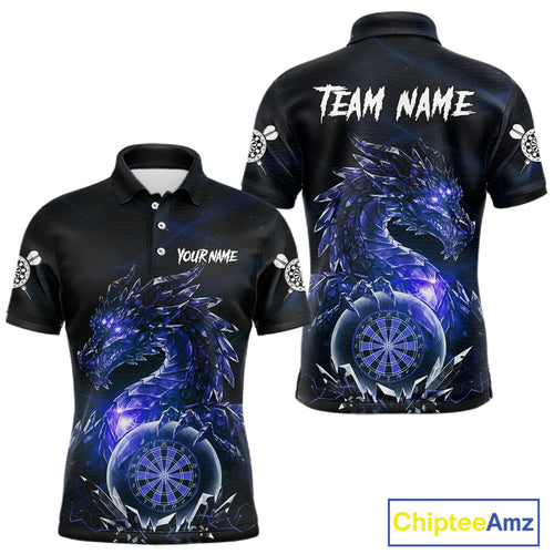 Blue Dartboard Lightning Dragon Stone Custom Mens Polo Dart Shirt Dart Team Jerseys NYN1779