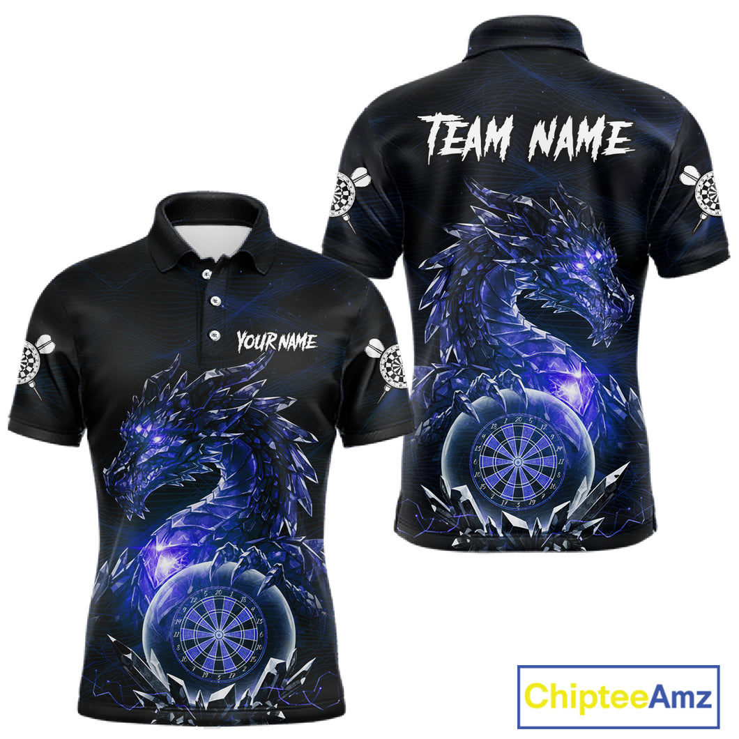 Blue Dartboard Lightning Dragon Stone Custom Mens Polo Dart Shirt Dart Team Jerseys NYN1779