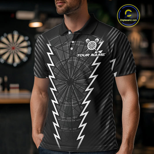 Custom Black Grey Dartboard Dart Men Polo Shirt Outfits Dart Team Jerseys NYN1529