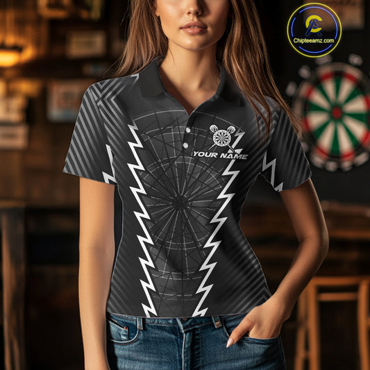 Custom Black Grey Dartboard Dart Women Polo Shirt Outfits Dart Team Jerseys NYN1529