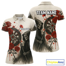 Load image into Gallery viewer, Custom Red Grunge Roses Grim Reaper Dartboard Dart Polo Shirt For Women Dart Team Jerseys NYN1546
