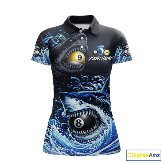 Funny Shark Waving Pool 8 Ball & 9 Ball Billiard Shirt For Women Personalized Ball Billiard Attire NYN2590