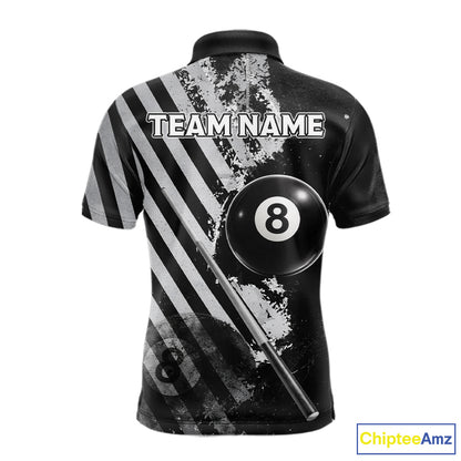 Black And Grey Grunge Pool 8 Ball Men Billiard Shirt Personalized Graffiti Billiard Attire NYN2595