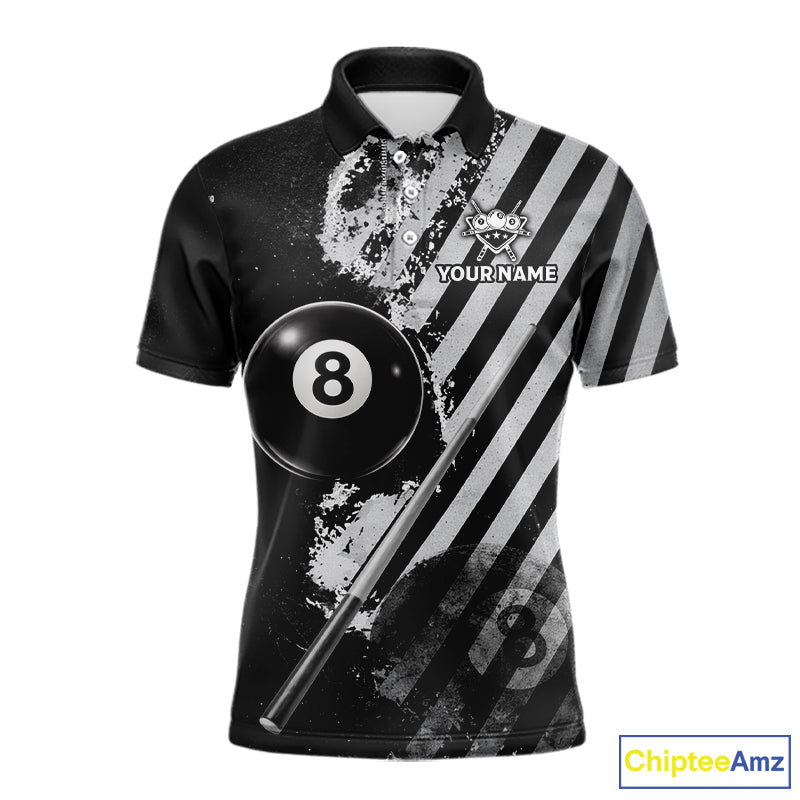Black And Grey Grunge Pool 8 Ball Men Billiard Shirt Personalized Graffiti Billiard Attire NYN2595