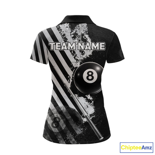 Black And Grey Grunge Pool 8 Ball Women Billiard Shirt Personalized Graffiti Billiard Attire NYN2595