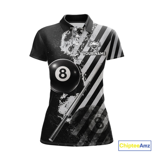Black And Grey Grunge Pool 8 Ball Women Billiard Shirt Personalized Graffiti Billiard Attire NYN2595