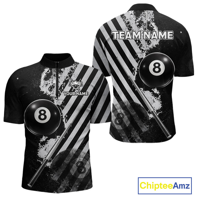 Black And Grey Grunge Pool 8 Ball Men Billiard Shirt Personalized Graffiti Billiard Attire NYN2595