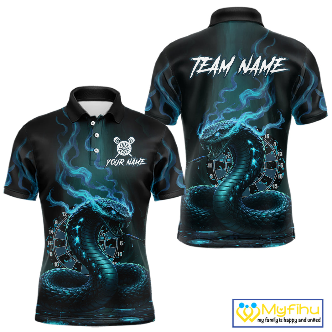 Custom Turquoise Smokes Funny Cobra Dartboard Men Darts Polo Shirt, Outfits Dart Jerseys NYN1815