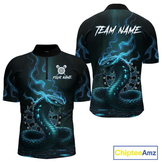 Custom Turquoise Smokes Funny Cobra Dartboard Men Darts Quarter-Zip Shirt, Outfits Dart Jerseys NYN1815