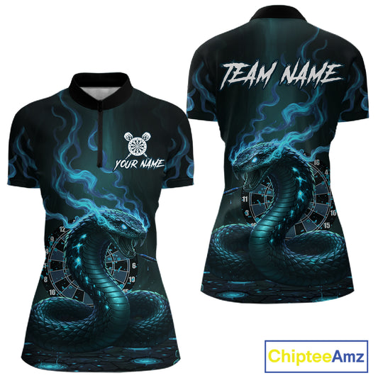 Custom Turquoise Smokes Funny Cobra Dartboard Women Darts Quarter-Zip Shirt, Outfits Dart Jerseys NYN1815