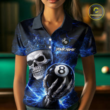 Load image into Gallery viewer, Blue Crown Skull Holding Thunder Pool 8 Ball Billiard Shirt For Women Custom Billiard Team Attire NYN2602