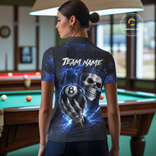 Load image into Gallery viewer, Blue Crown Skull Holding Thunder Pool 8 Ball Billiard Shirt For Women Custom Billiard Team Attire NYN2602