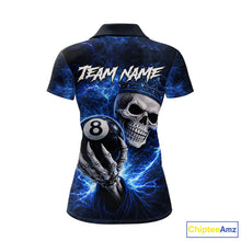 Load image into Gallery viewer, Blue Crown Skull Holding Thunder Pool 8 Ball Billiard Shirt For Women Custom Billiard Team Attire NYN2602