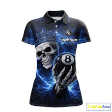 Load image into Gallery viewer, Blue Crown Skull Holding Thunder Pool 8 Ball Billiard Shirt For Women Custom Billiard Team Attire NYN2602
