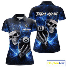 Load image into Gallery viewer, Blue Crown Skull Holding Thunder Pool 8 Ball Billiard Shirt For Women Custom Billiard Team Attire NYN2602