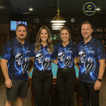 Load image into Gallery viewer, Blue Crown Skull Holding Thunder Pool 8 Ball Billiard Shirt For Women Custom Billiard Team Attire NYN2602