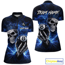 Load image into Gallery viewer, Blue Crown Skull Holding Thunder Pool 8 Ball Billiard Shirt For Women Custom Billiard Team Attire NYN2602