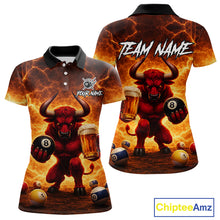 Load image into Gallery viewer, Yellow Lightning Funny Bull Pool 8 Ball Women Billiard Polo &amp; 1/4-Zip Shirt Custom Billiard Attire NYN2606