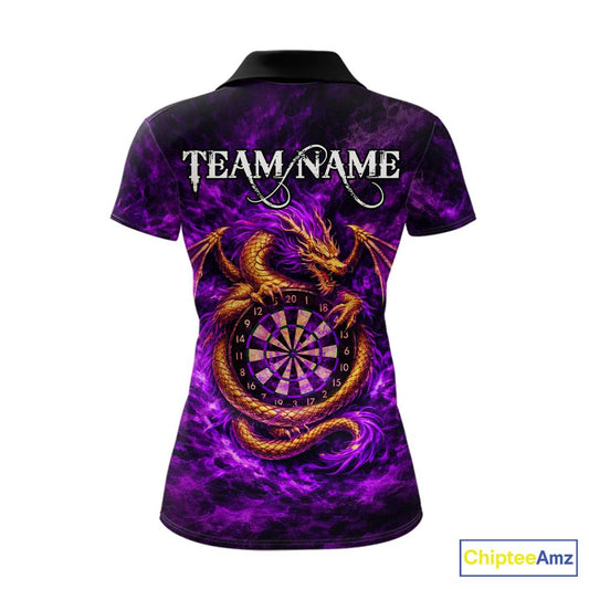 Gold Horror Dragon Hold Dartboard Women Darts Polo Shirt Custom Purple Grunge Darts Team Jersey NYN2609