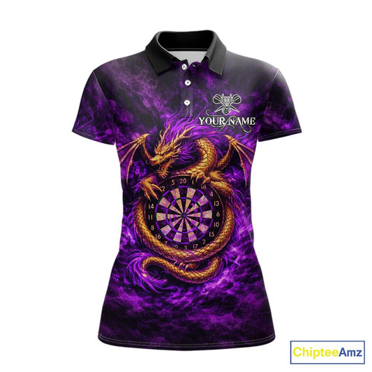 Gold Horror Dragon Hold Dartboard Women Darts Polo Shirt Custom Purple Grunge Darts Team Jersey NYN2609