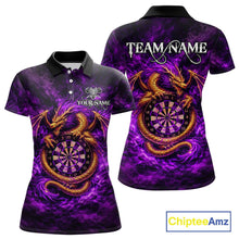 Load image into Gallery viewer, Gold Horror Dragon Hold Dartboard Women Darts Polo Shirt Custom Purple Grunge Darts Team Jersey NYN2609