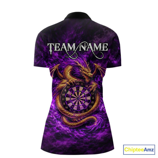 Gold Horror Dragon Hold Dartboard Women Darts Quarter-Zip Shirt Custom Purple Grunge Darts Team Jersey NYN2609