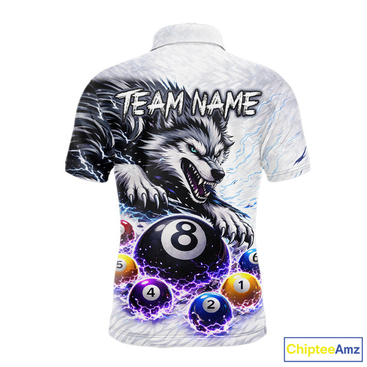 Funny Black-White Wolf Thunder Pool Ball Billiard Shirt For Men Custom Ball 8 Billiard Attire NYN2614