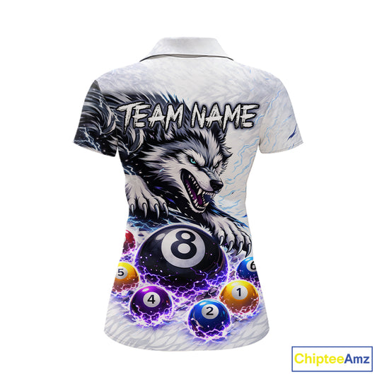 Funny Black-White Wolf Thunder Pool Ball Billiard Shirt For Women Custom Ball 8 Billiard Attire NYN2614