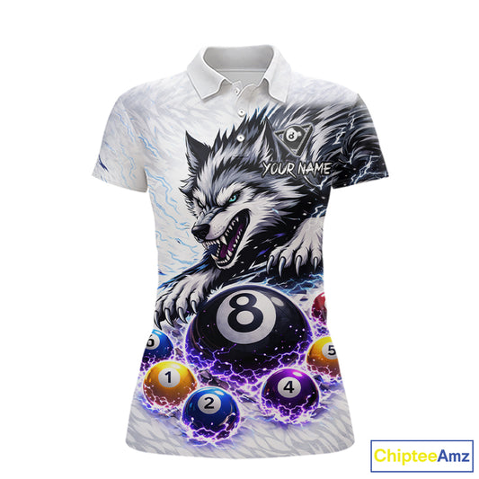 Funny Black-White Wolf Thunder Pool Ball Billiard Shirt For Women Custom Ball 8 Billiard Attire NYN2614