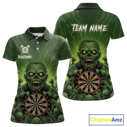 Custom Green Multi Zombie Grunge Dartboard Darts Polo Shirt For Women Skull Dart Jerseys NYN1835