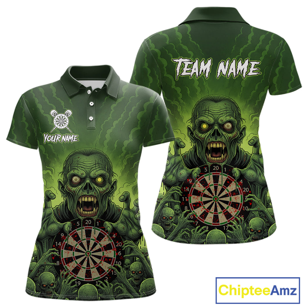 Custom Green Multi Zombie Grunge Dartboard Darts Polo Shirt For Women Skull Dart Jerseys NYN1835