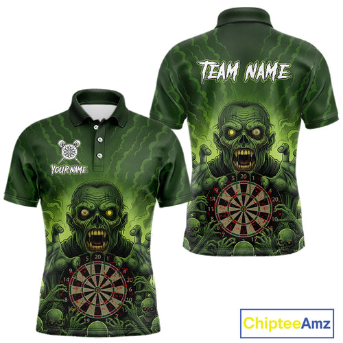 Custom Green Multi Zombie Grunge Dartboard Darts Polo Shirt For Men Skull Dart Jerseys NYN1835