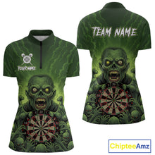 Load image into Gallery viewer, Custom Green Multi Zombie Grunge Dartboard Darts Quarter-Zip Shirt For Women Skull Dart Jerseys NYN1835