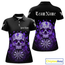 Load image into Gallery viewer, Custom Purple Butterflies Skull Head Flowers Dartboard Women Darts Polo Shirt, Dart Jerseys NYN1840