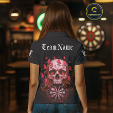 Load image into Gallery viewer, Custom Red Butterflies Skull Head Flowers Dartboard Women Darts Polo Shirt, Dart Jerseys NYN1841