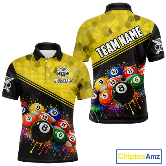 Custom Colorful Splash Ball Billiard Shirt For Men Personalized Cue Billiard Attire Gifts NYN2337